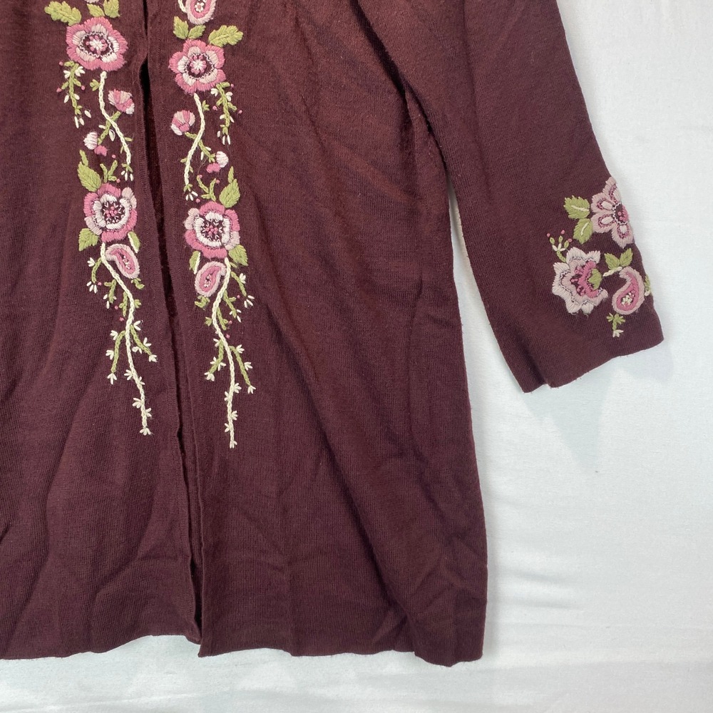 Josephine Chaus Embroidered Overlay Dress Cardigan Women XL Burgundy Wool Blend - Picture 6 of 11